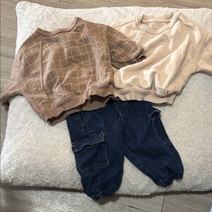 Cozy Tan and Cream Kids Sweatshirt Duo